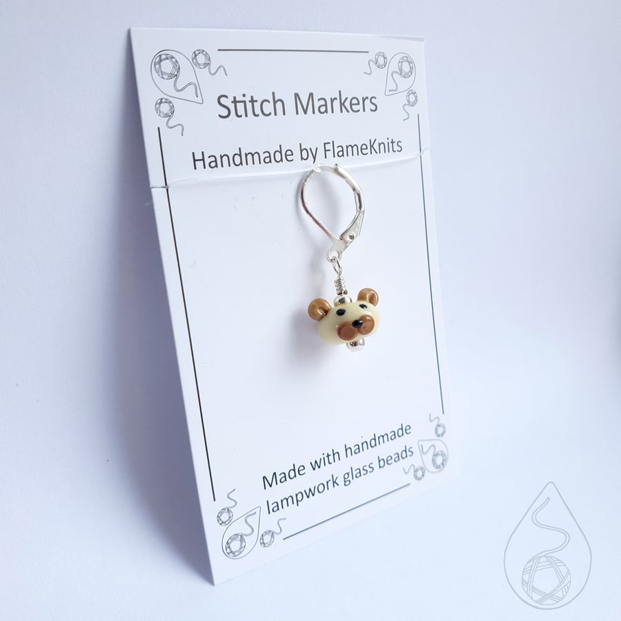 Tiny Glass Teddy Bear Stitch Marker