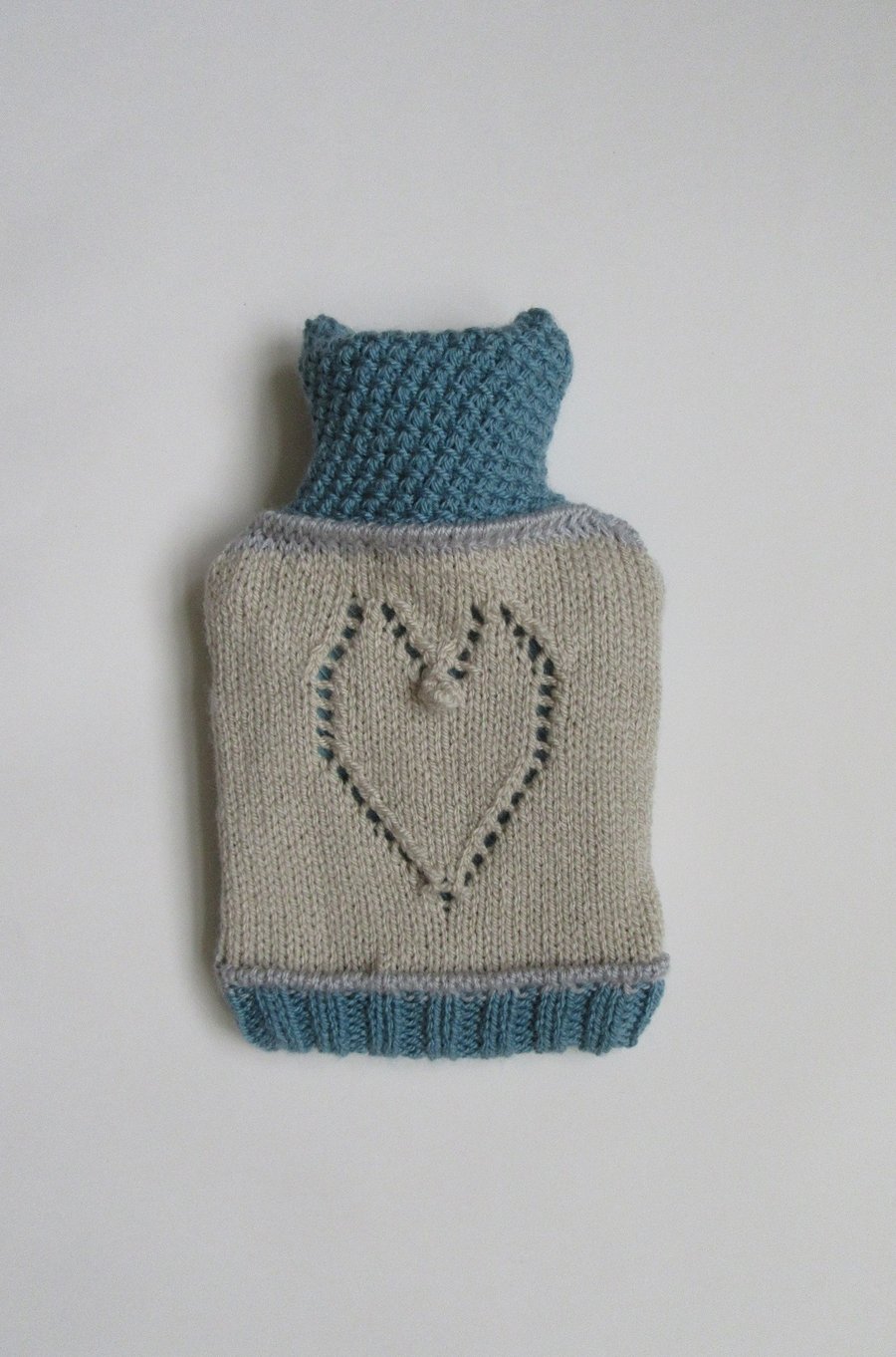 Hot water bottle cover - blue lacy heart