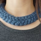 Women's Hand-Knitted Chunky Textile Dark Blue Statement Bib Necklace