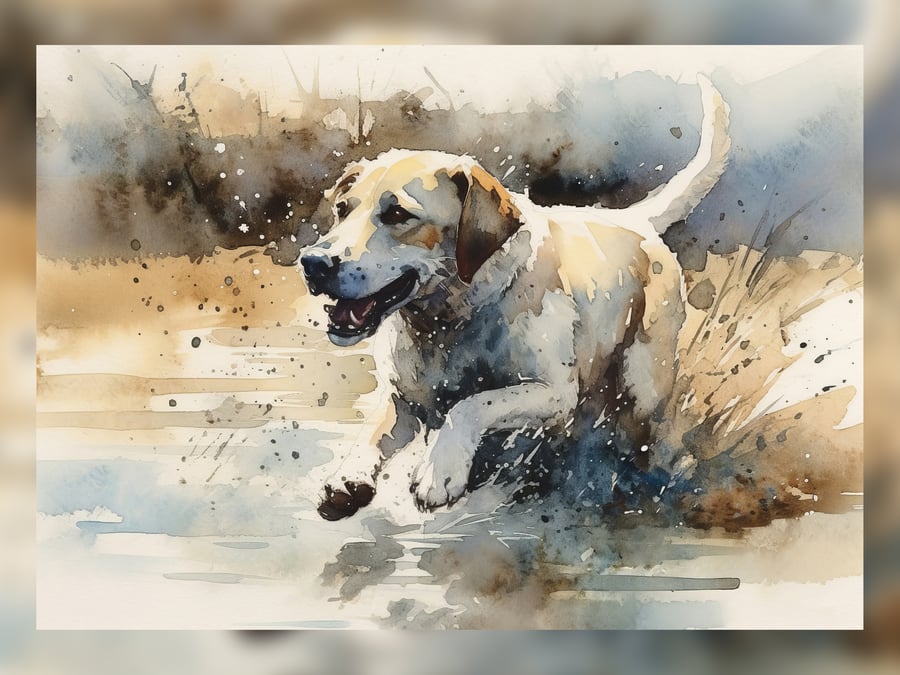 Playful Dog Watercolor Print 5x7 - Joyful Canine Artwork for Home