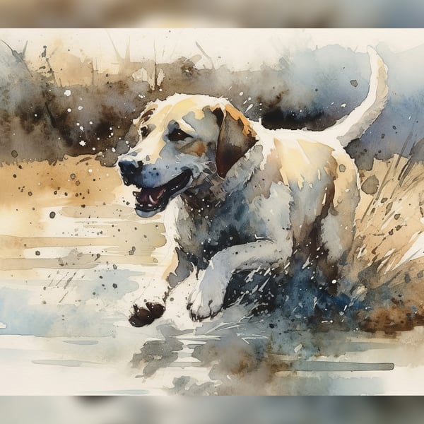 Playful Dog Watercolor Print 5x7 - Joyful Canine Artwork for Home