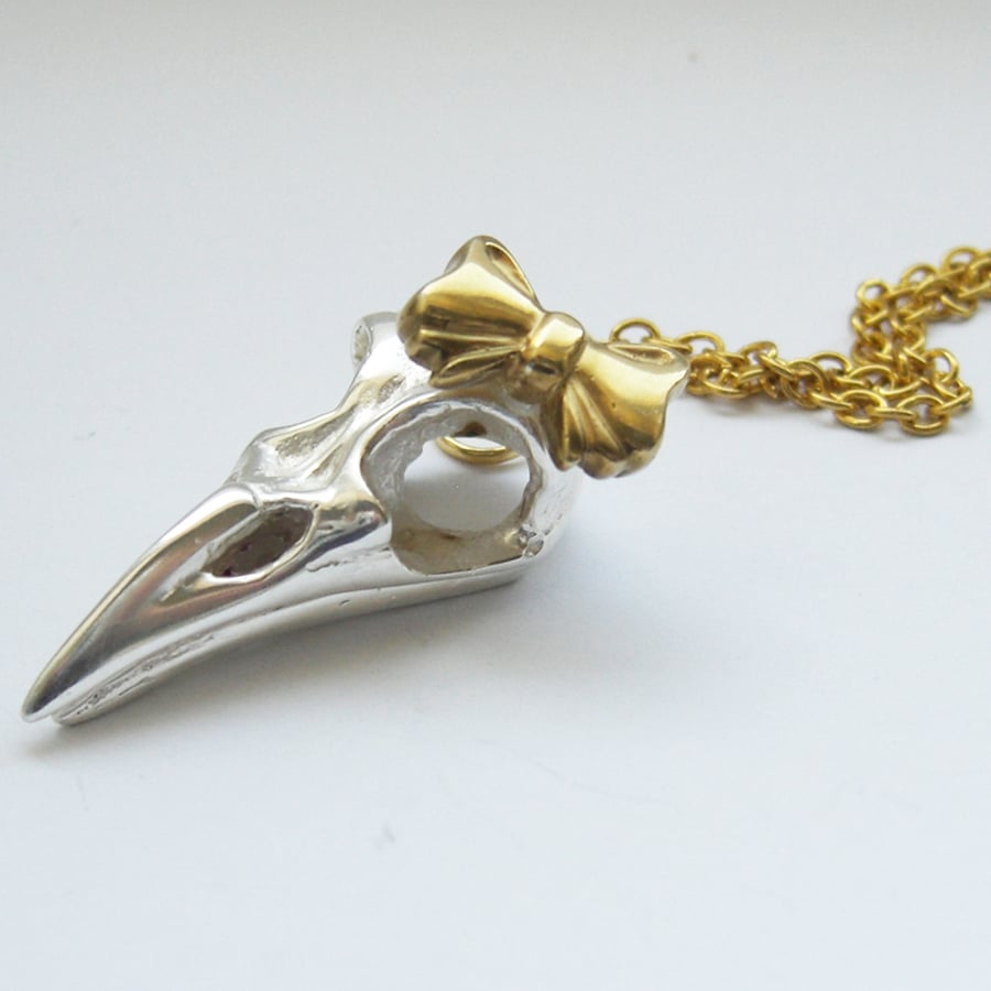 Sterling Silver Bird Skull with Bow