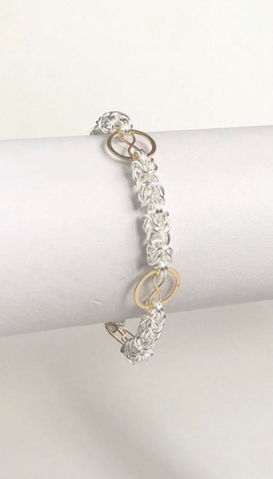 Sterling Silver Chainmaille Bracelet with 24k Gold Vermeil Infinity Symbols 