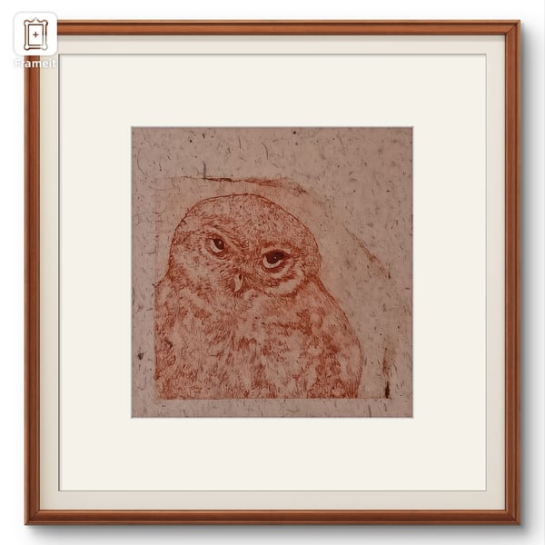 Diana limited edition drypoint engraving owl