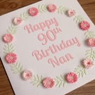 SALE 50% off - Handmade quilled 90th birthday card