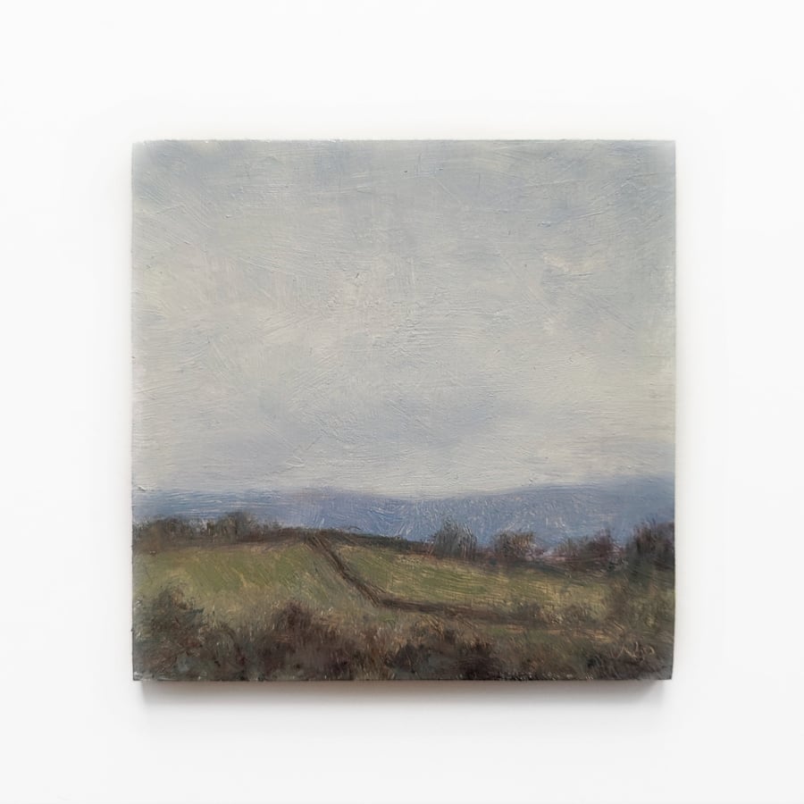 Rainy Landscape Original Oil Painting on Wooden Panel -4x4 Wall Art 