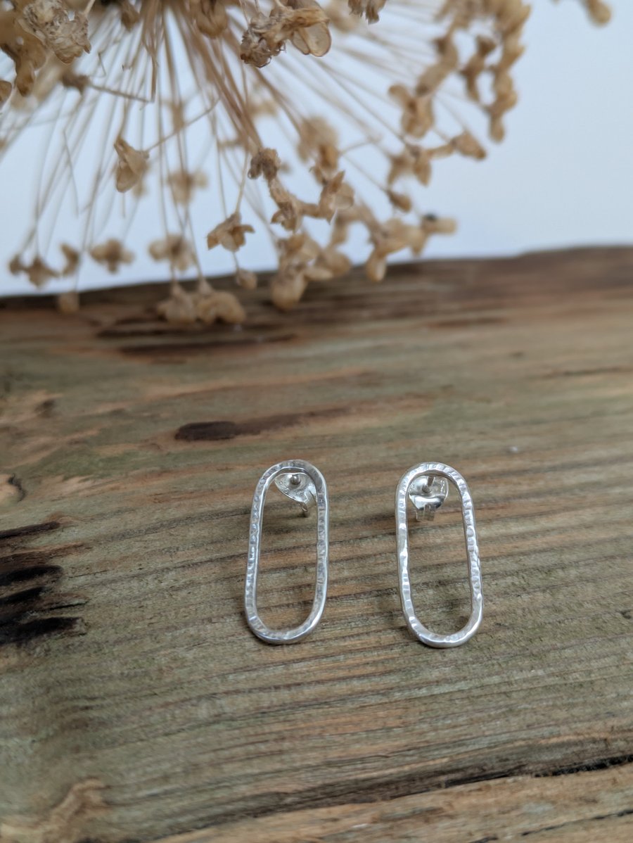 Sterling silver hammered oval studs