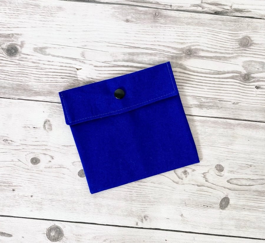 Royal Blue cotton fabric pad pouch. Discreet sanitary bag. 