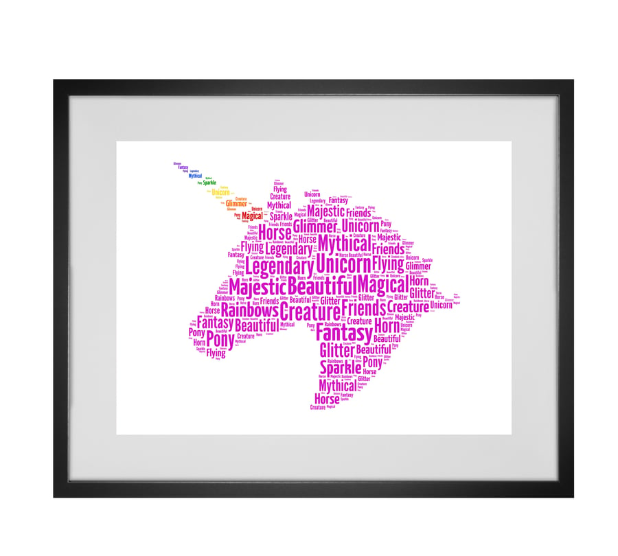 Personalised Rainbow Unicorn Design Word Art Gifts 