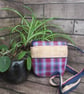 Upcycled Coffee Sack -Mini Shoulder Bag- Blue and crimson check - Image 4