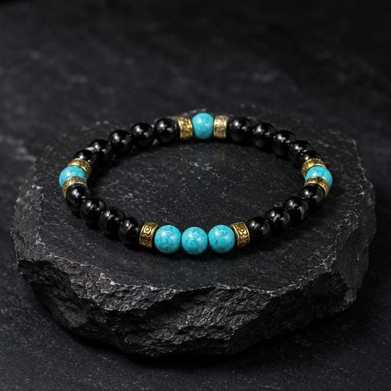Unisex Black Onyx & Turquoise Bracelet – 19 cm