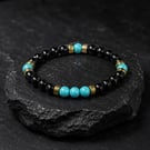Unisex Black Onyx & Turquoise Bracelet – 19 cm