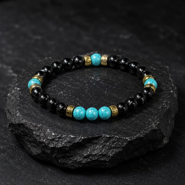 Unisex Black Onyx & Turquoise Bracelet – 19 cm
