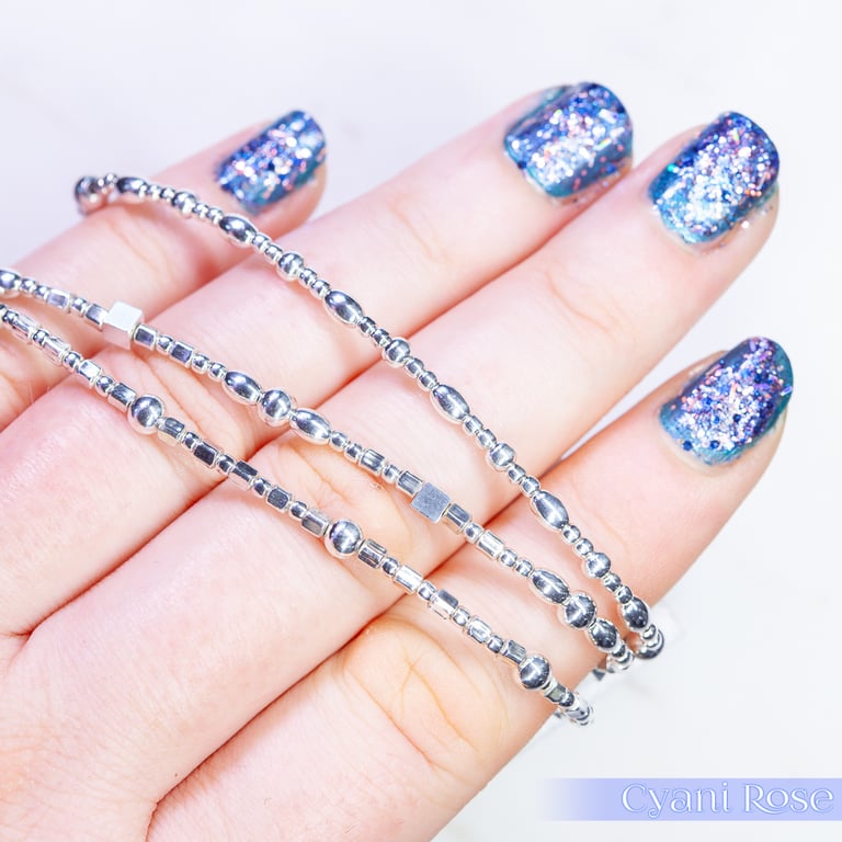 Bracelet sterling silver beaded handmade stretchy stacking dainty