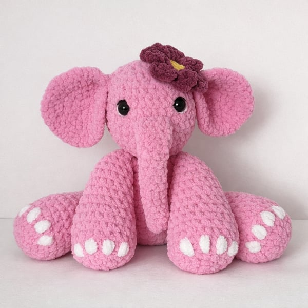 Petal the Elephant. Hand Crocheted Plush Elephant. 