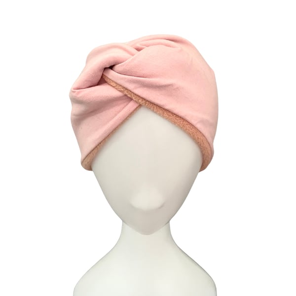 Pink jersey winter ear warmer head wrap with fleece lining for adults