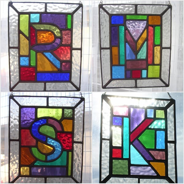 Initial Letter Panel! Stained Glass Name Panel Window Decoration Suncatcher 