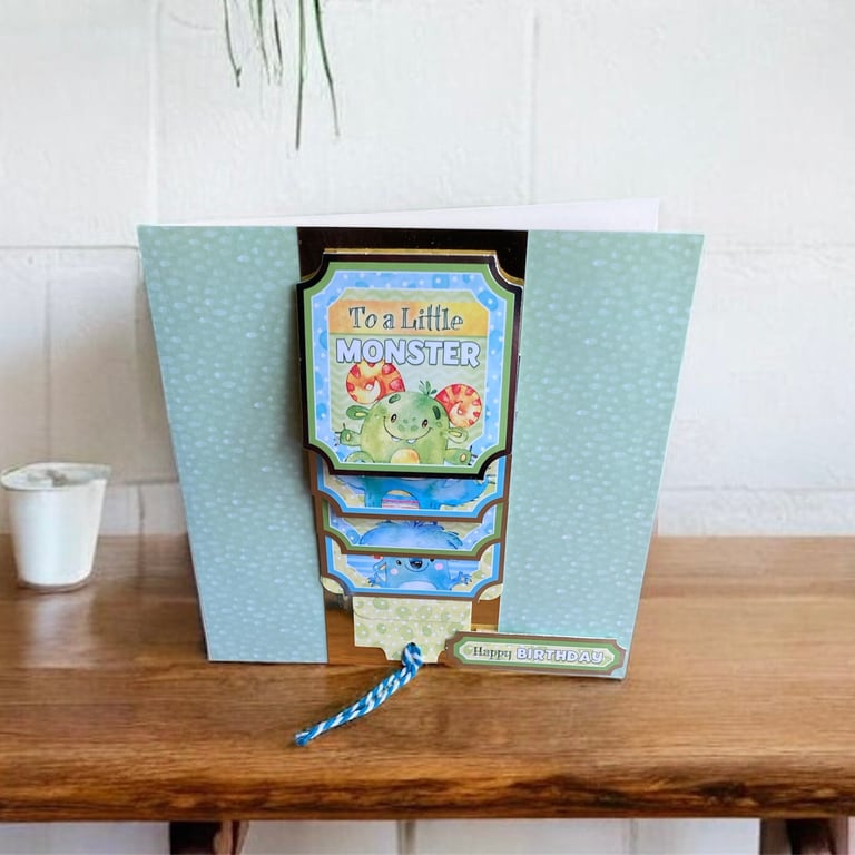 Monster Waterfall Surprise Birthday Card – Fun Flip for a Child.