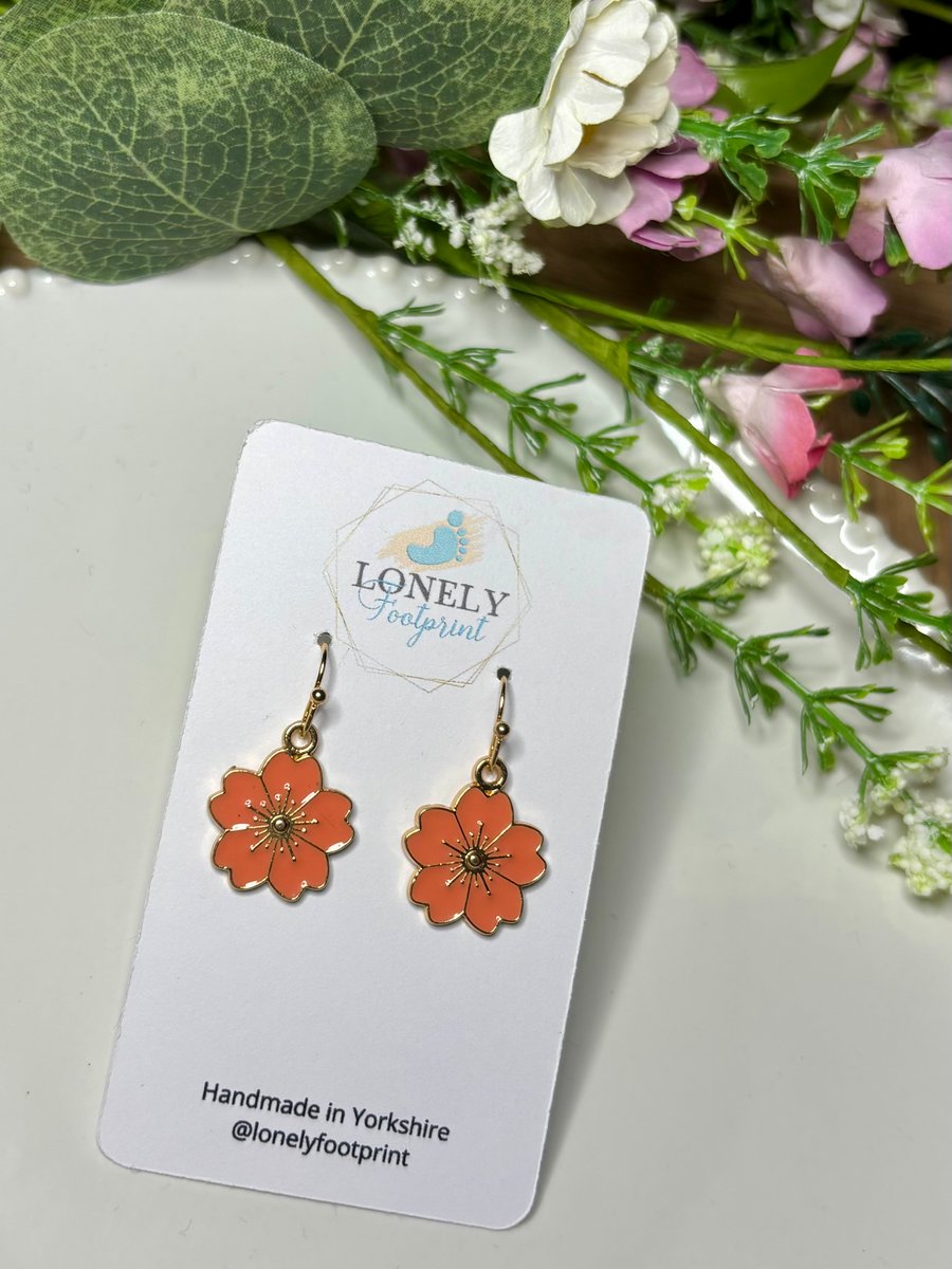 Coral Flower Earrings, Floral Charms, Handmade Jewellery 