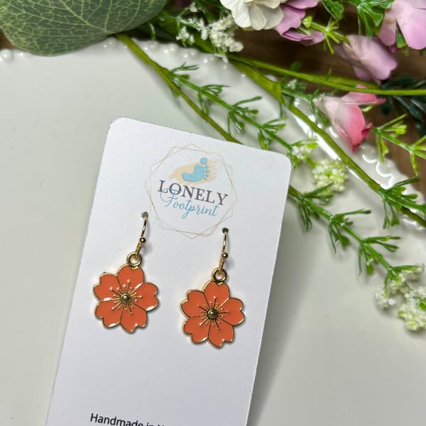 Coral Flower Earrings, Floral Charms, Handmade Jewellery 