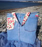 Upcycled Denim Cherry Tote Bag – Handmade Recycled Jeans tote with cherry lining