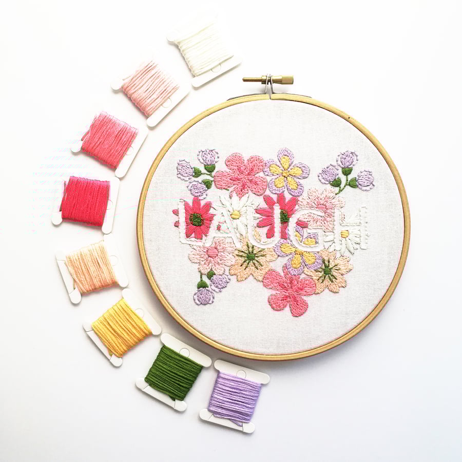 Embroidery Kit - Floral Embroidery Kit,  'Laugh' Hand Embroidery