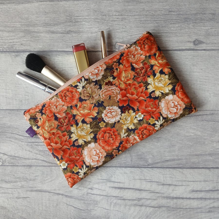 Autumn Paeonies Zip Top Bag, Make Up Bag, Pencil Case, Storage Bag
