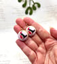 Robins wearing winter hats nostalgic festive fabric button dangle earrings - Image 5