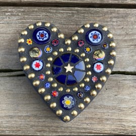 Mosaic concrete decorative Heart, with gorgeous metallic painted back