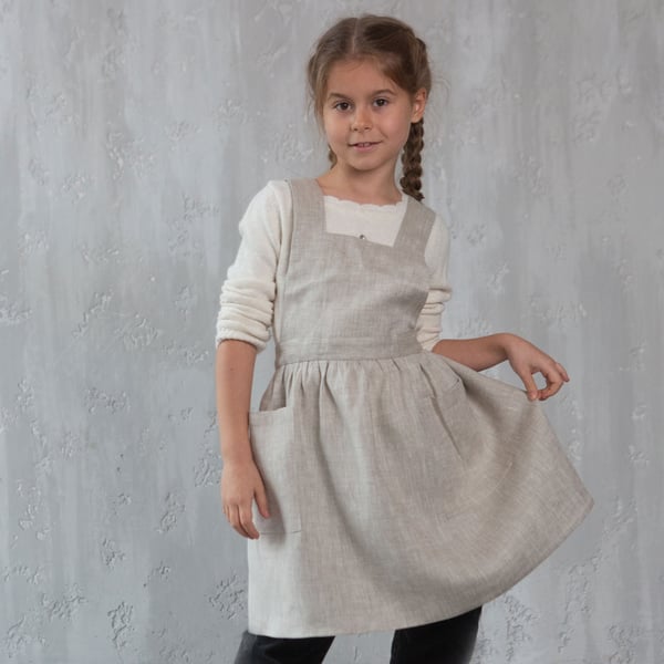 Kids Aprons, Linen Pinafore Apron, Children's Smock, Toddler Pinafore Linen