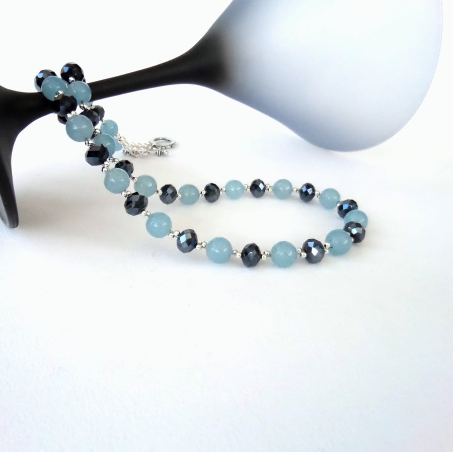 Blue jade & crystal handmade necklace