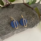 Navy blue and brass polymer clay earrings 