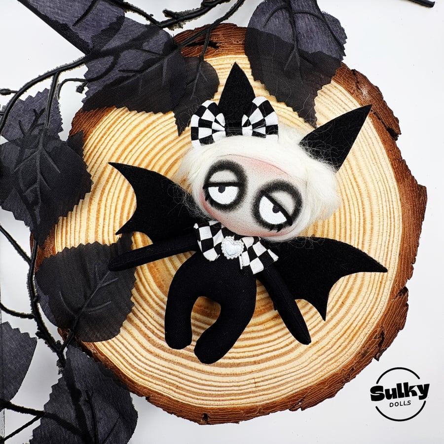 OOAK Bat Art Doll: Handmade Gothic Creepy Sulky Doll alternative emo