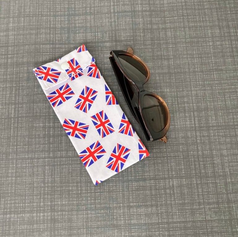 Sunglasses Pouch: Glasses Case. Union Jack Flags Fabric
