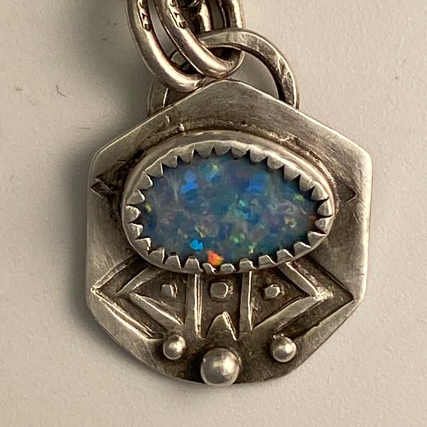 Opal geometric silver pendant