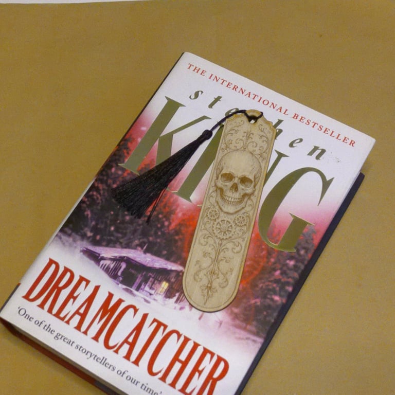 Engraved steampunk skull wooden bookmark