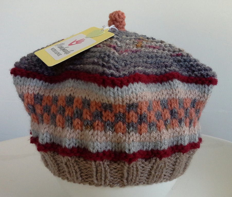Designer Hand Knitted Baby Boys Beret Hat  3-9 months size