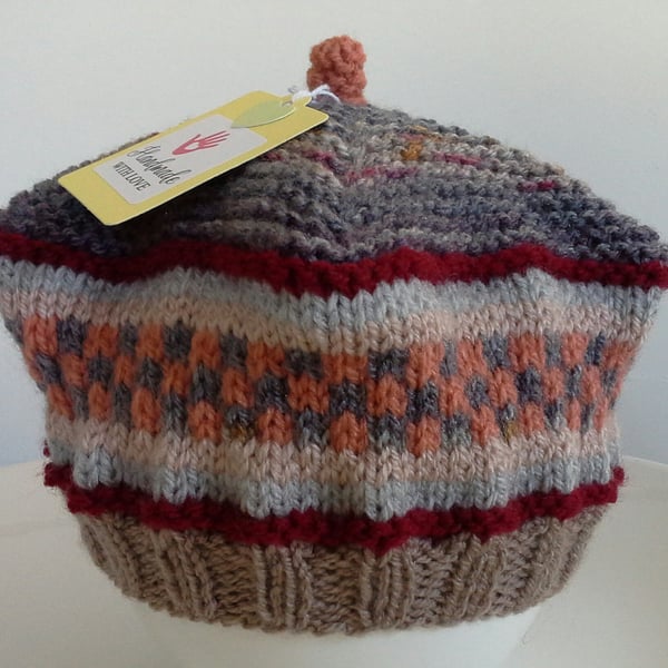 Hand Knitted Baby Boys Beret Hat  3-12 months size