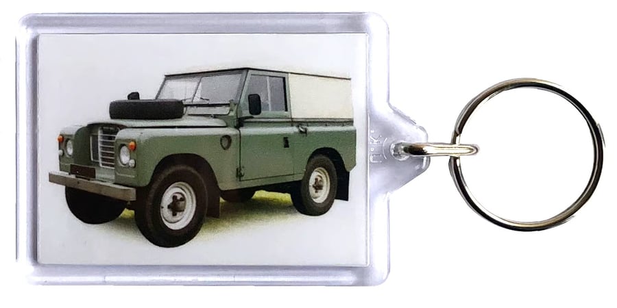 Land Rover Series 3 SWB 1977 - Keyring with 50x35mm Insert - 4x4 Enthusiast
