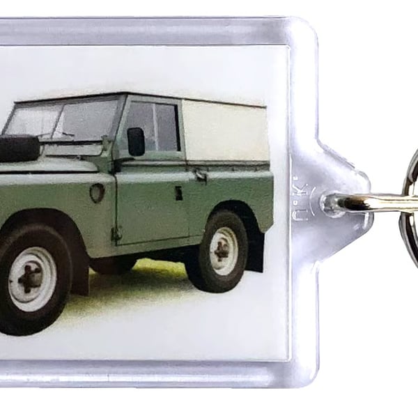 Land Rover Series 3 SWB 1977 - Keyring with 50x35mm Insert - 4x4 Enthusiast