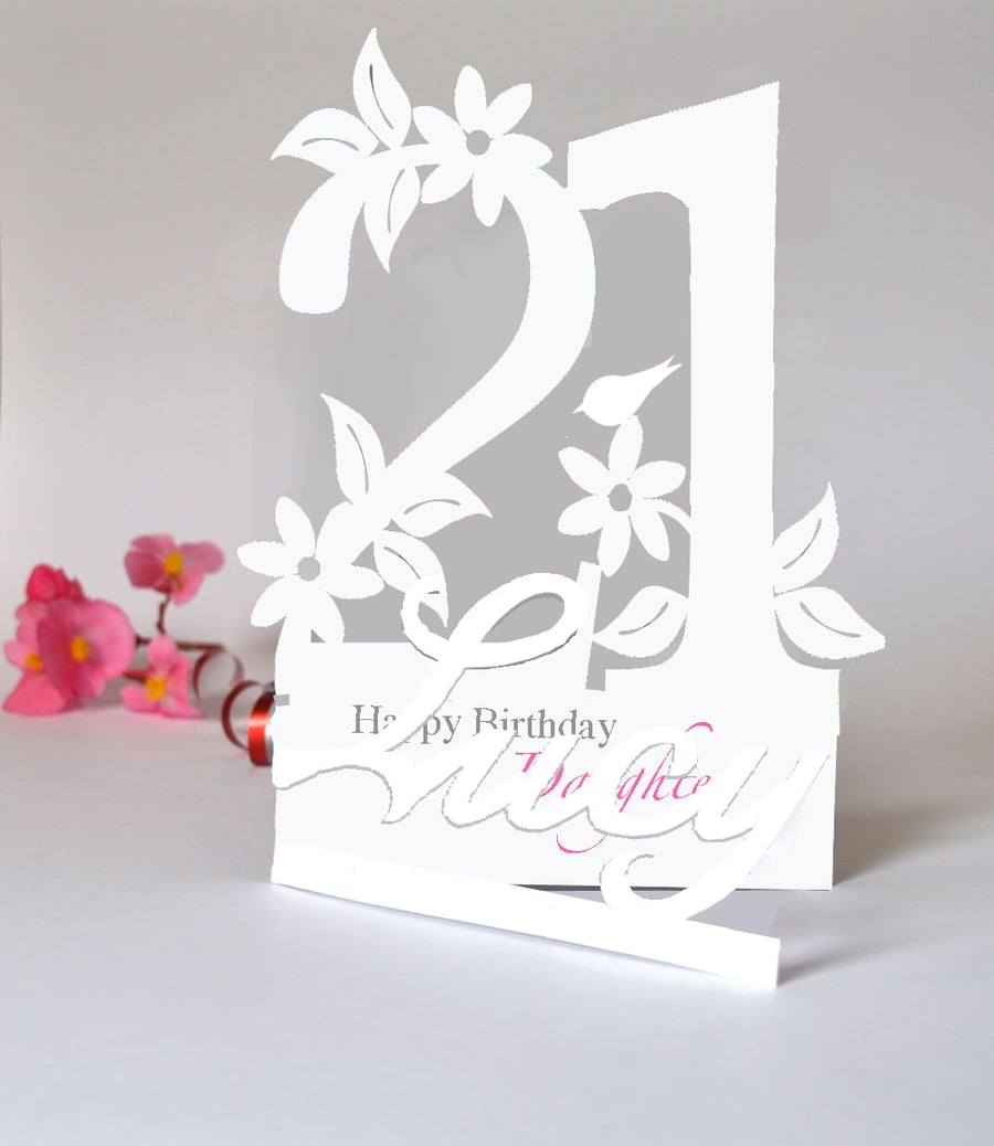 Personalised 21st Birthday 3D Card for a Daughter, Sister, Granddaughter, etc