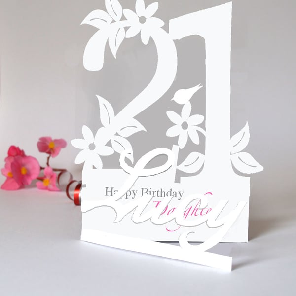 Personalised 21st Birthday 3D Card for a Daughter, Sister, Granddaughter, etc