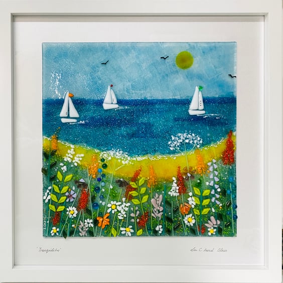 Tranquility, fused glass beach landscape . 