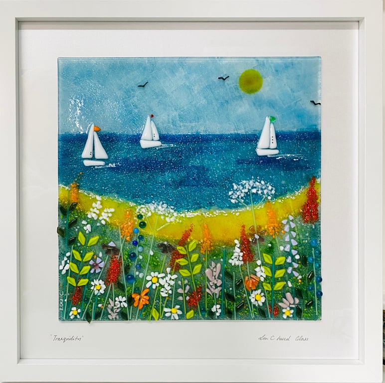 Tranquility, fused glass beach landscape . 