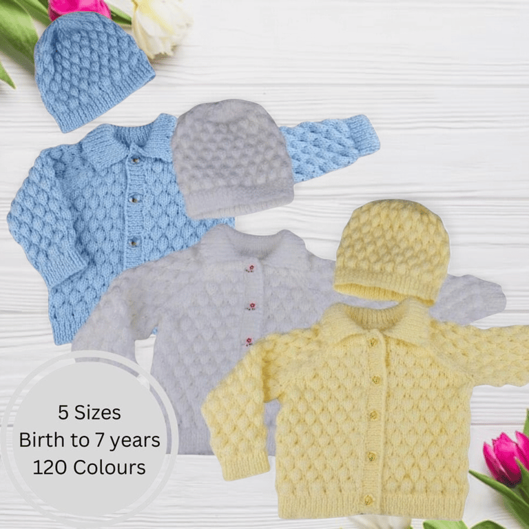 Child's Cardigan and Hat Set, Hand Knitted Baby Outfit, Boys Girls, Birth to 7 