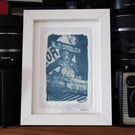 Cyanotype Detail of Old Govan Shopfront Glasgow in 6 x 8inch White Frame