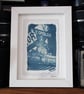 Cyanotype Detail of Old Govan Shopfront Glasgow in 6 x 8inch White Frame