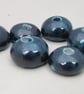 6 Small Petrol Blue Half-round Ceramic Flower Beads - Image 2