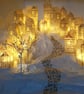 Light Up Paper City, Handmade Book Sculpture Lamp, Whimsical Bookshelf Diorama - Image 1