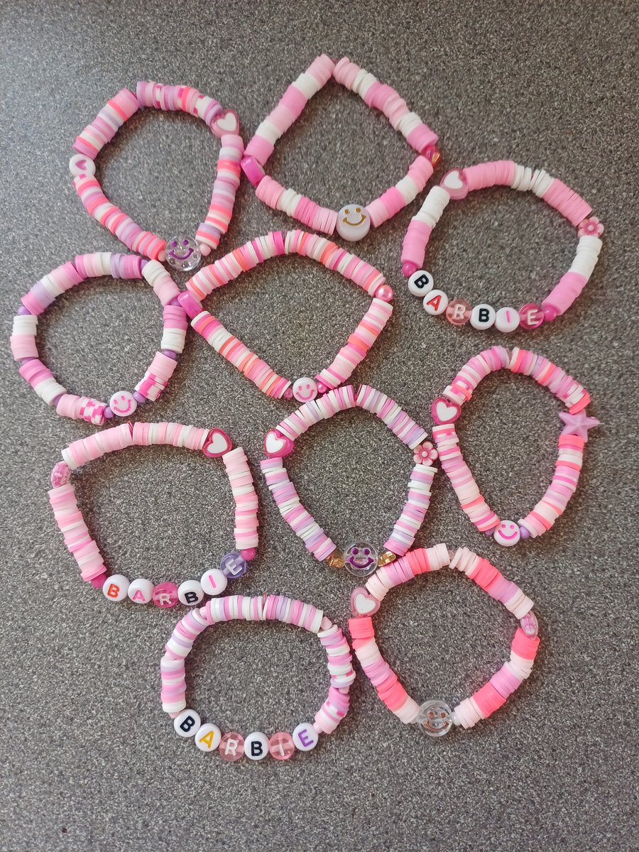 Bundle of 10 barbie inspired bracelets, barbie colours, party favours, party bag